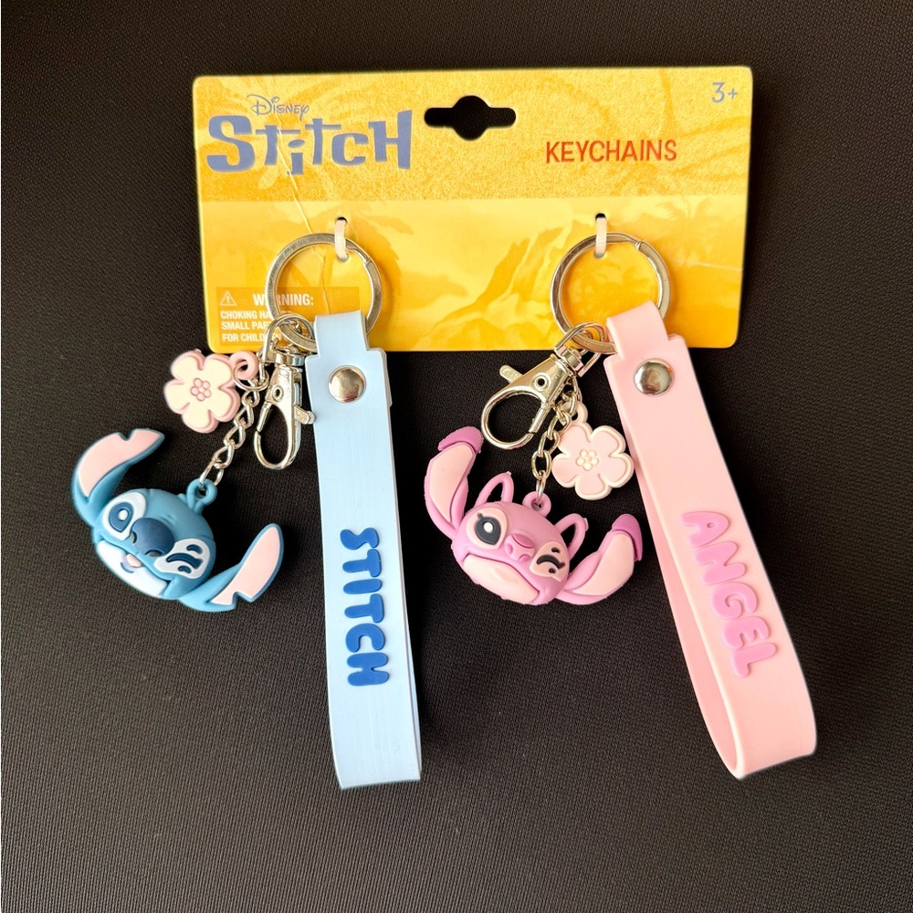 New! Disney Stitch and Angel Keychain/Charm Clip Set - Blue and Pink